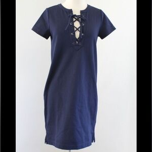 Ronni Nicole Blue/Purple Tie Up Short Sleeve Women’s Dress